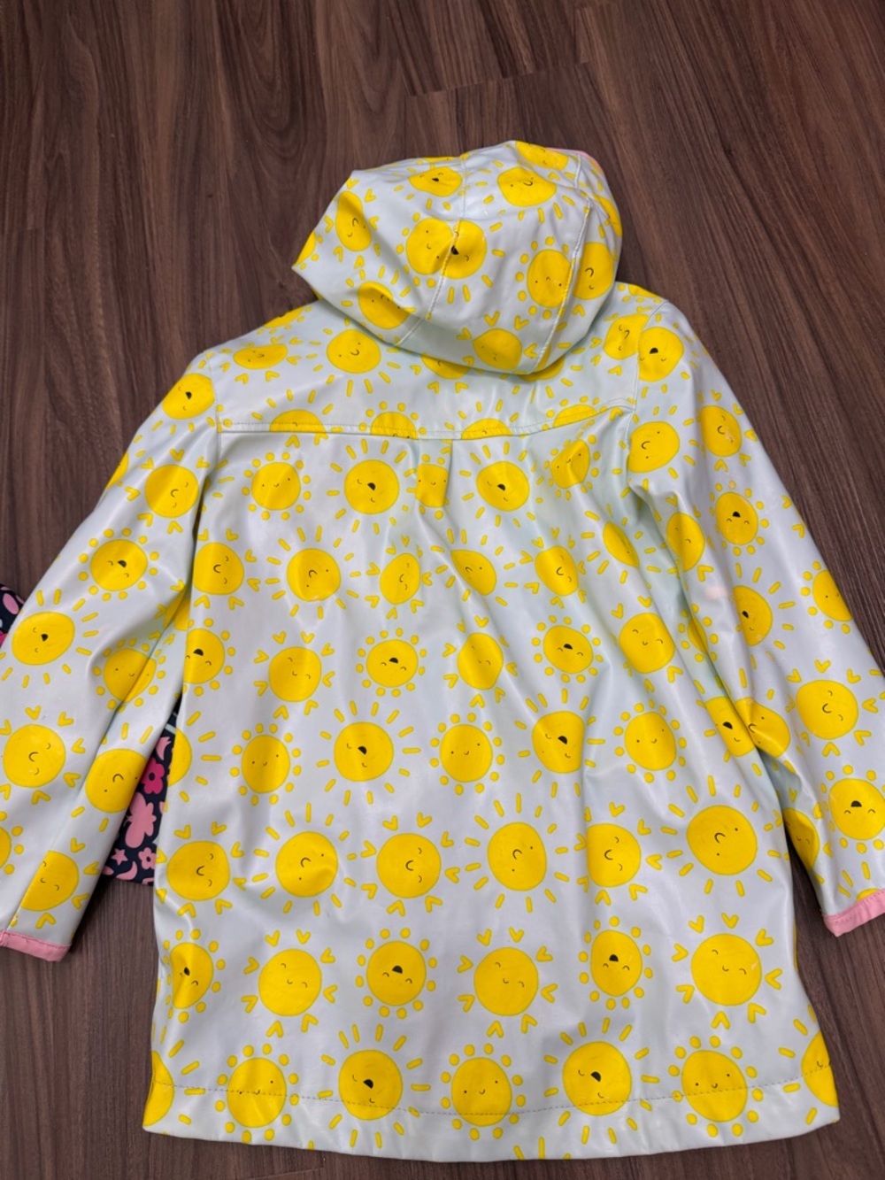 2 of Cat & Jack girl sz 5 Yellow Sun Hooded Raincoat with Pink Trim - Picture 10 of 10